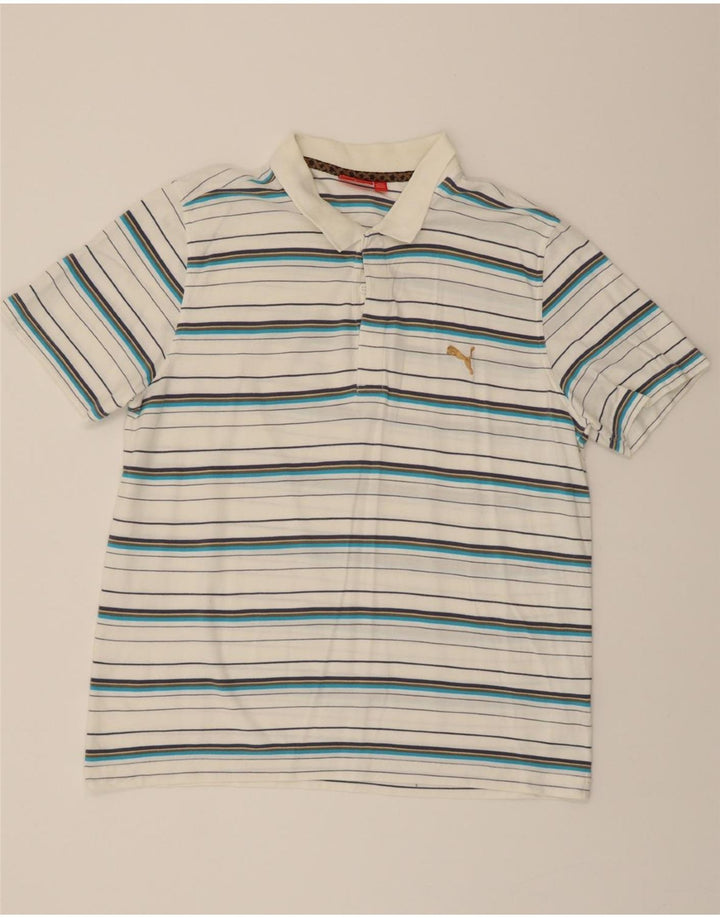 PUMA Mens Polo Shirt XL White Striped Cotton Vintage Puma and Second-Hand Puma from Messina Hembry 