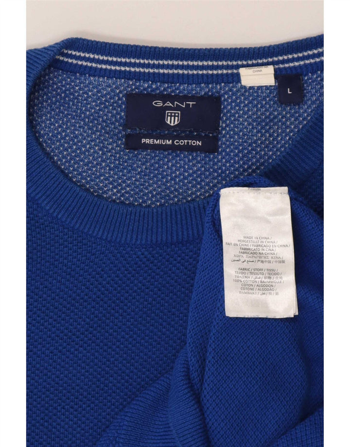 Gant Mens Crew Neck Jumper Sweater Large Blue Cotton