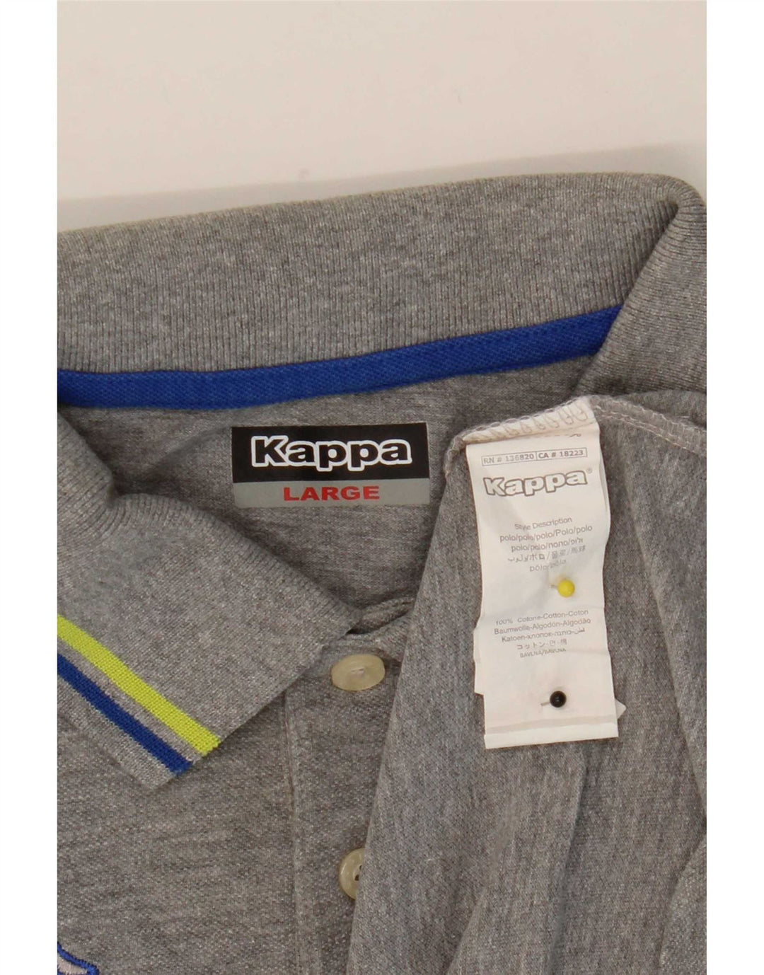 Kappa Mens Polo Shirt Large Grey Striped Cotton