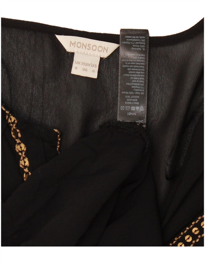 MONSOON Womens Long Sleeve Blouse Top UK 8 Small Black Viscose