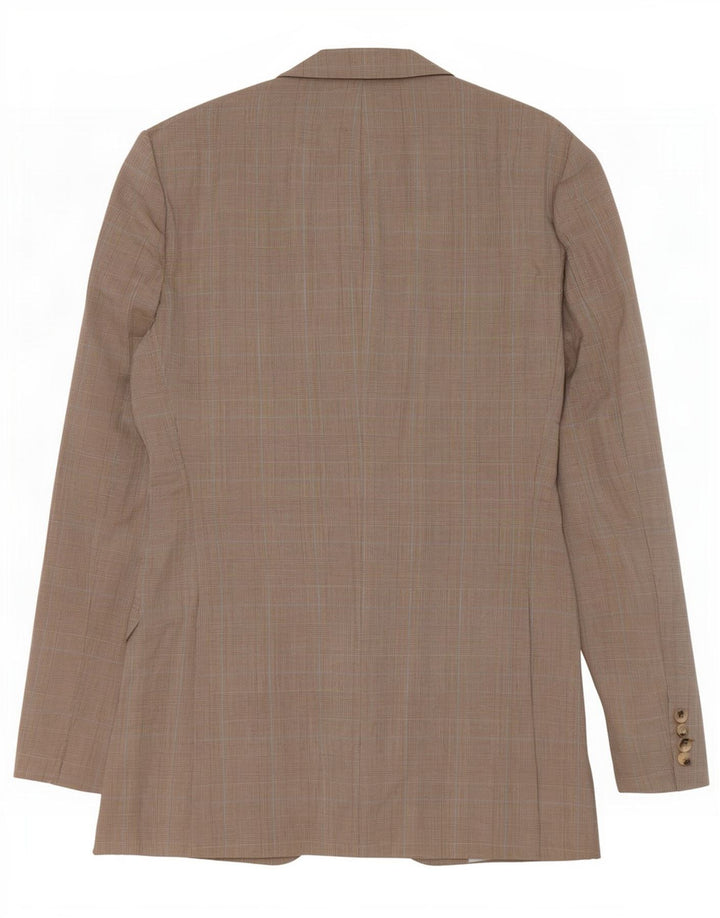 Jaqueta blazer masculina de 2 botões Hugo Boss EU 48 lã virgem xadrez marrom médio