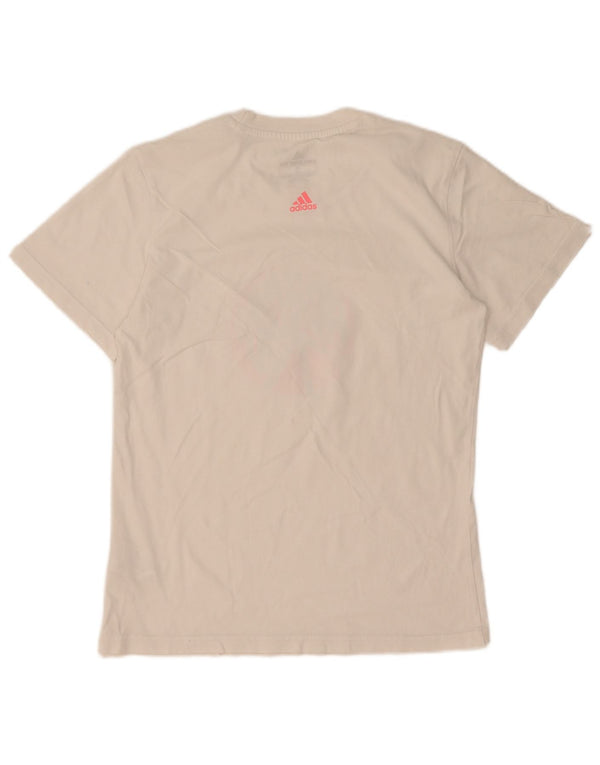 Adidas Dame Grafisk T-Shirt Top UK 10 Small White Bomuld