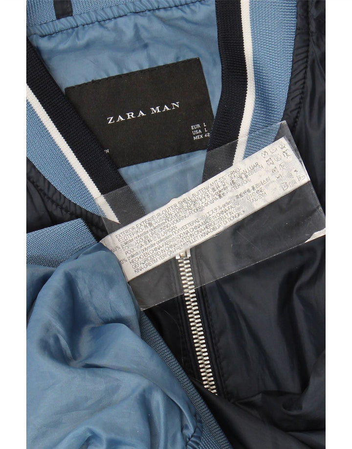 Zara Mens Bomber Jacket UK 40 Large Navy Blue Colourblock Polyester