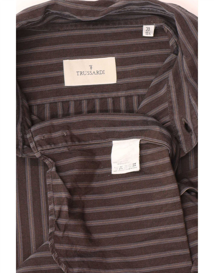 Trussardi Mens Shirt Size 39 15 1/2 Medium Grey Striped Cotton