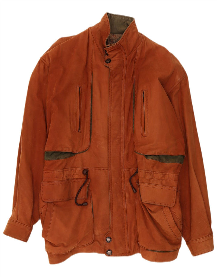 Vintage Mens Leather Jacket UK 42 XL Brown Colourblock