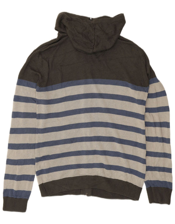 Rip Curl Mens Hooded Cardigan Sweater Medium Grey Striped