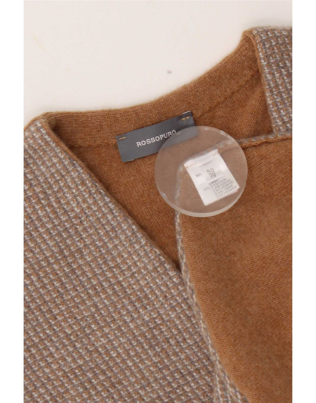 Rossopuro Mens Knit Waistcoat IT 50 Medium Beige Houndstooth Wool