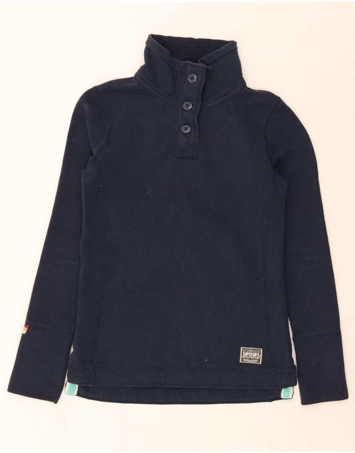 SUPERDRY Womens Graphic Sweatshirt Jumper UK 12 Medium Navy Blue Vintage Superdry and Second-Hand Superdry from Messina Hembry 