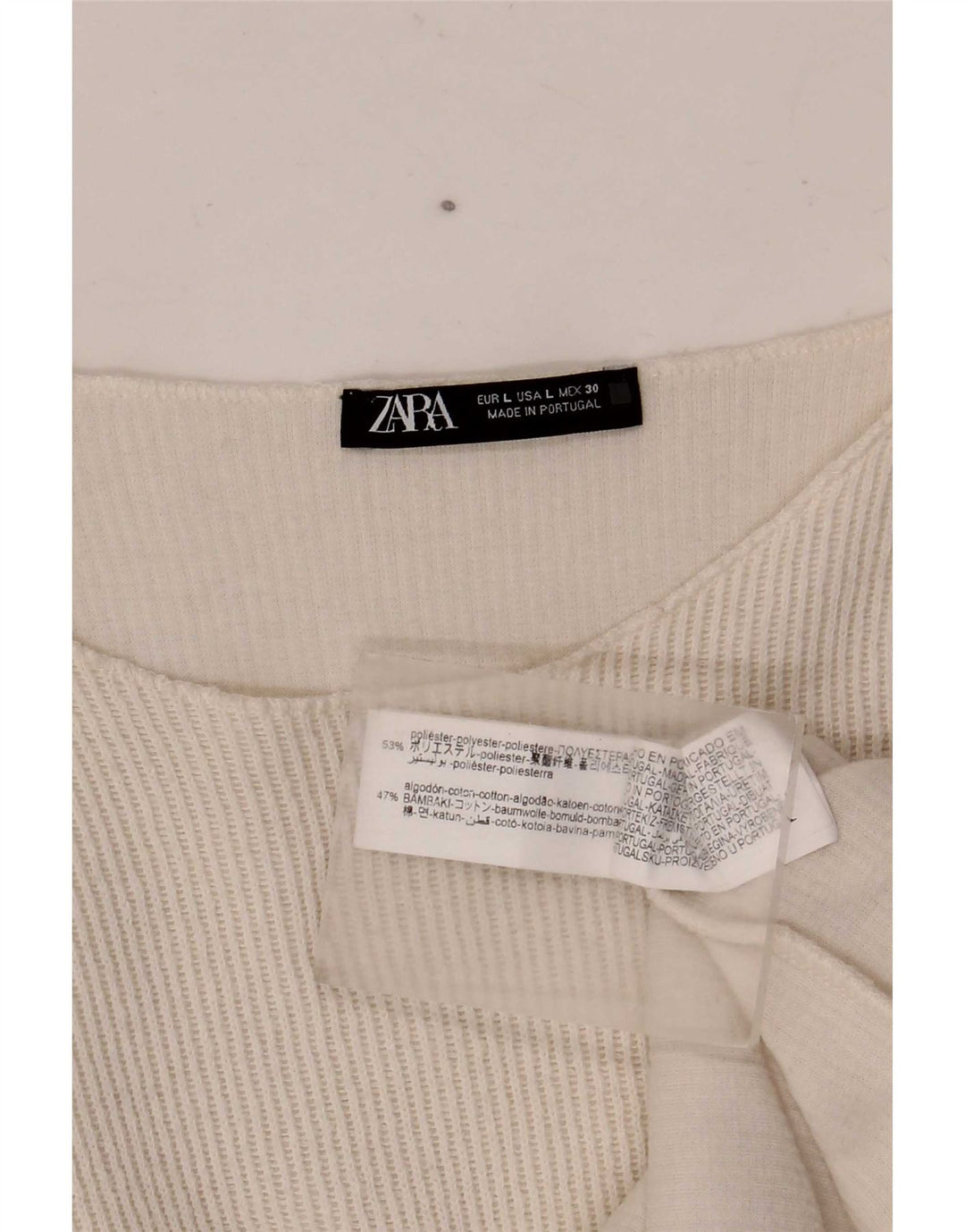 Zara Womens Crop T-Shirt Top UK 16 Large Off White Polyester