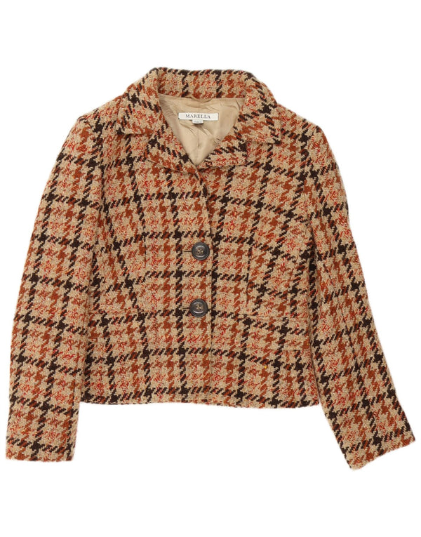 Jaqueta Blazer Feminina Marella Reino Unido 12 Médio Marrom Houndstooth Clássico