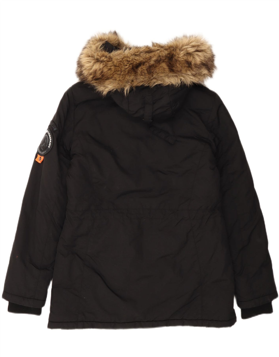 Superdry Womens Hooded Parka Jacket UK 12 Medium Black Nylon