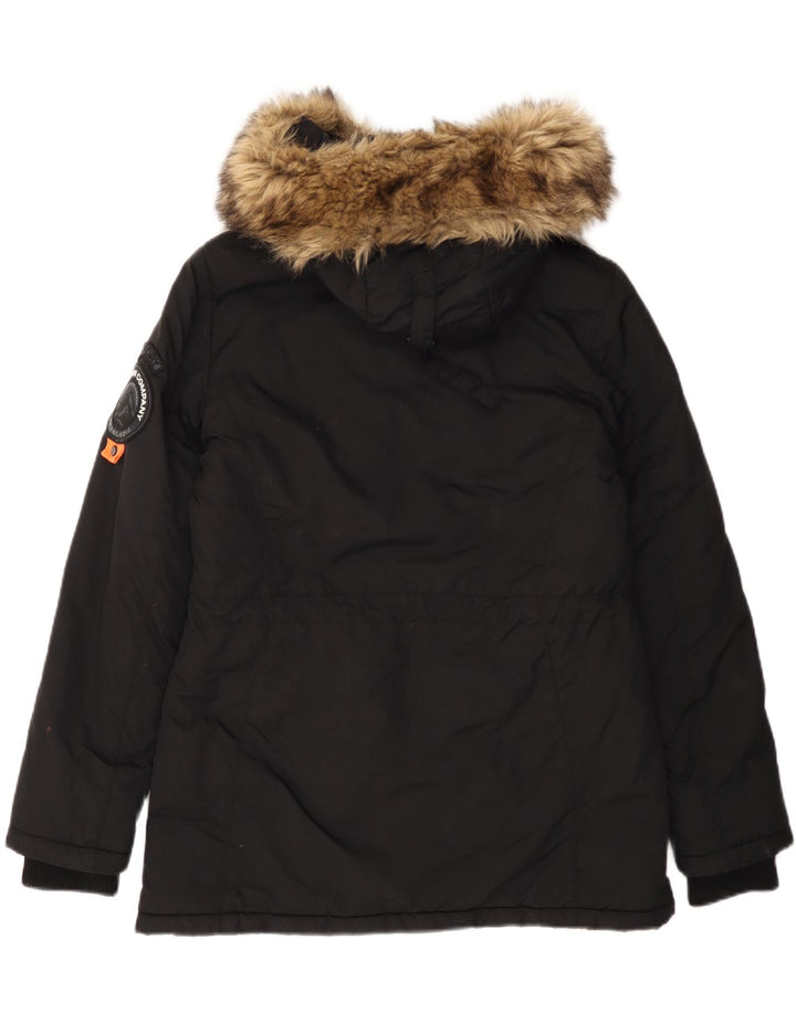 Superdry Womens Hooded Parka Jacket UK 12 Medium Black Nylon