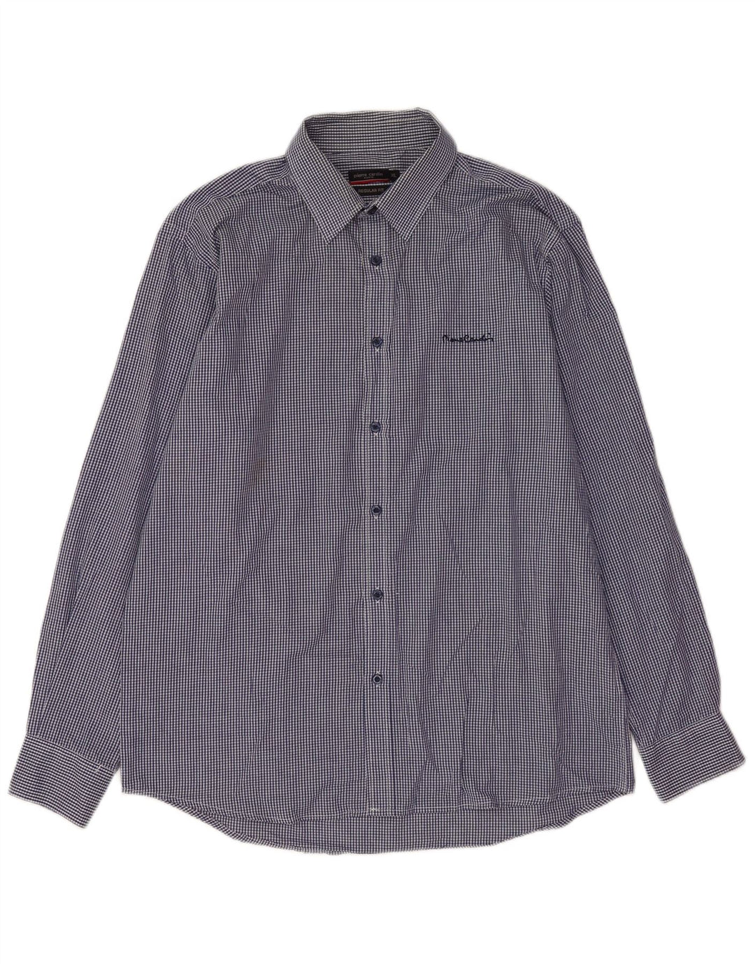 Pierre Cardin Mens Regular Fit Shirt XL Navy Blue Gingham Polyester