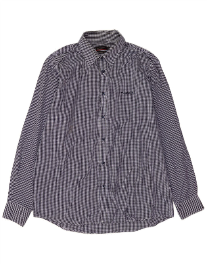 Pierre Cardin Mens Regular Fit Shirt XL Navy Blue Gingham Polyester
