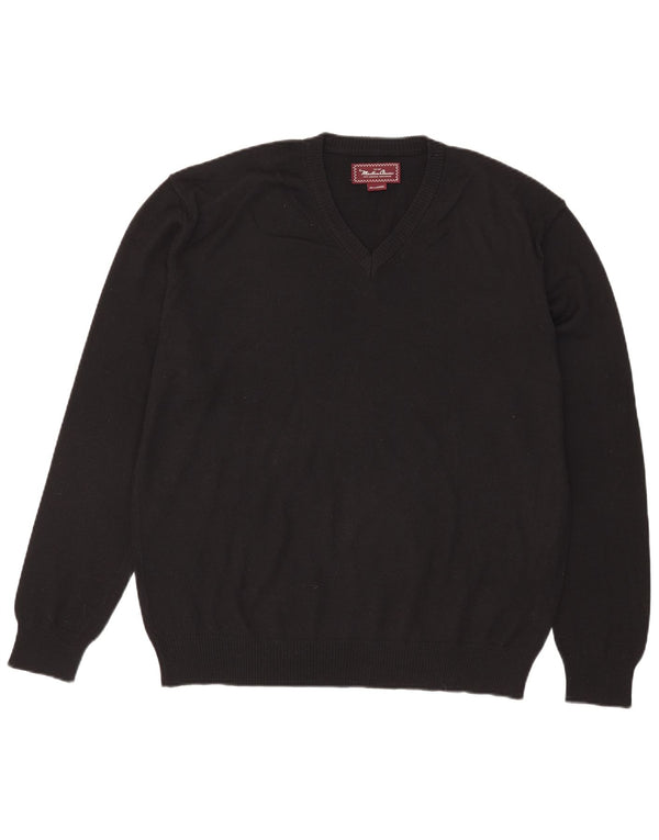 Marlboro Classics Herren-Pullover mit V-Ausschnitt, 2XL, schwarze Merinowolle