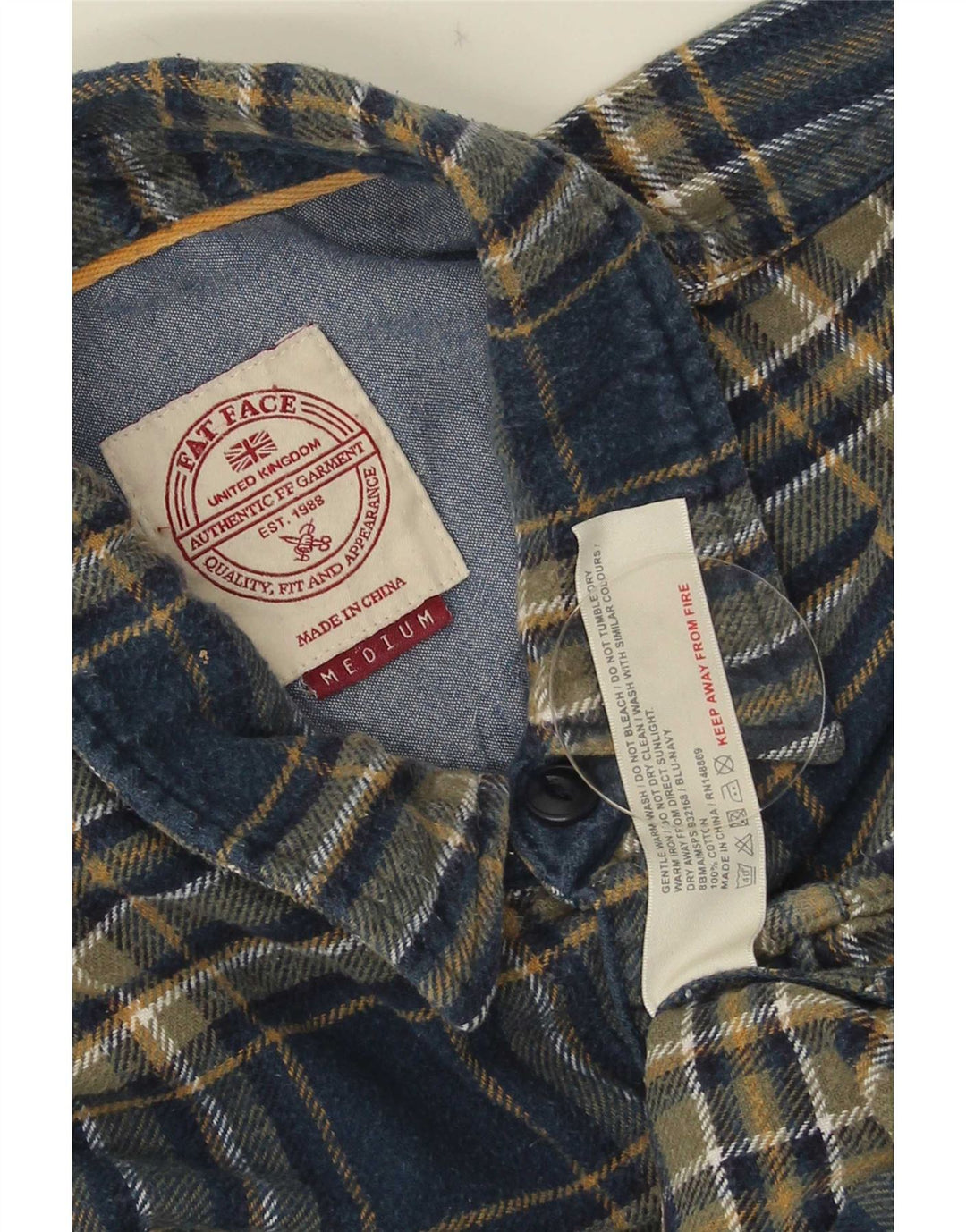 Fat Face Chemise Flanelle Homme Bleu Moyen Carreaux Coton