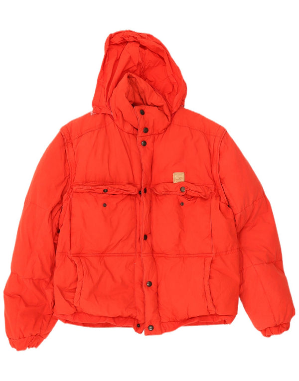 Wattierte Vintage-Herrenjacke mit Kapuze, UK 40, große rote Baumwolle