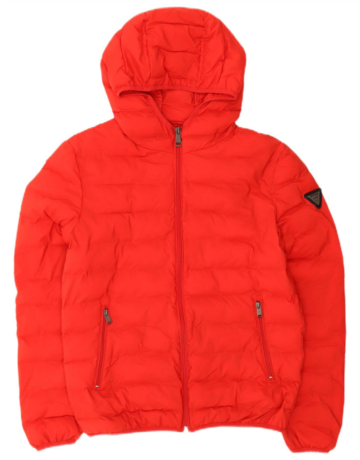 Guess wattierte Herrenjacke mit Kapuze, UK 40, Mittelrot, Polyester