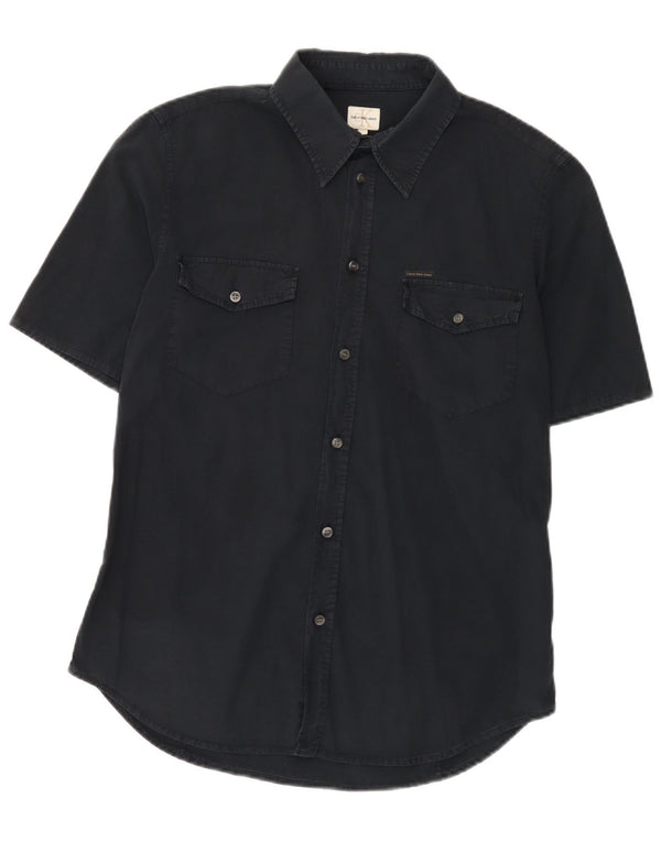 Calvin Klein Jeans Mens Short Sleeve Shirt Large Navy Blue Cotton