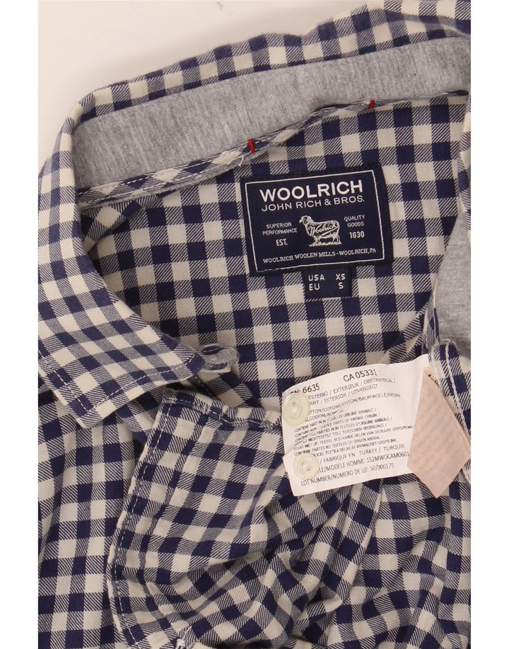 WOOLRICH Mens Flannel Shirt XS Navy Blue Gingham Cotton