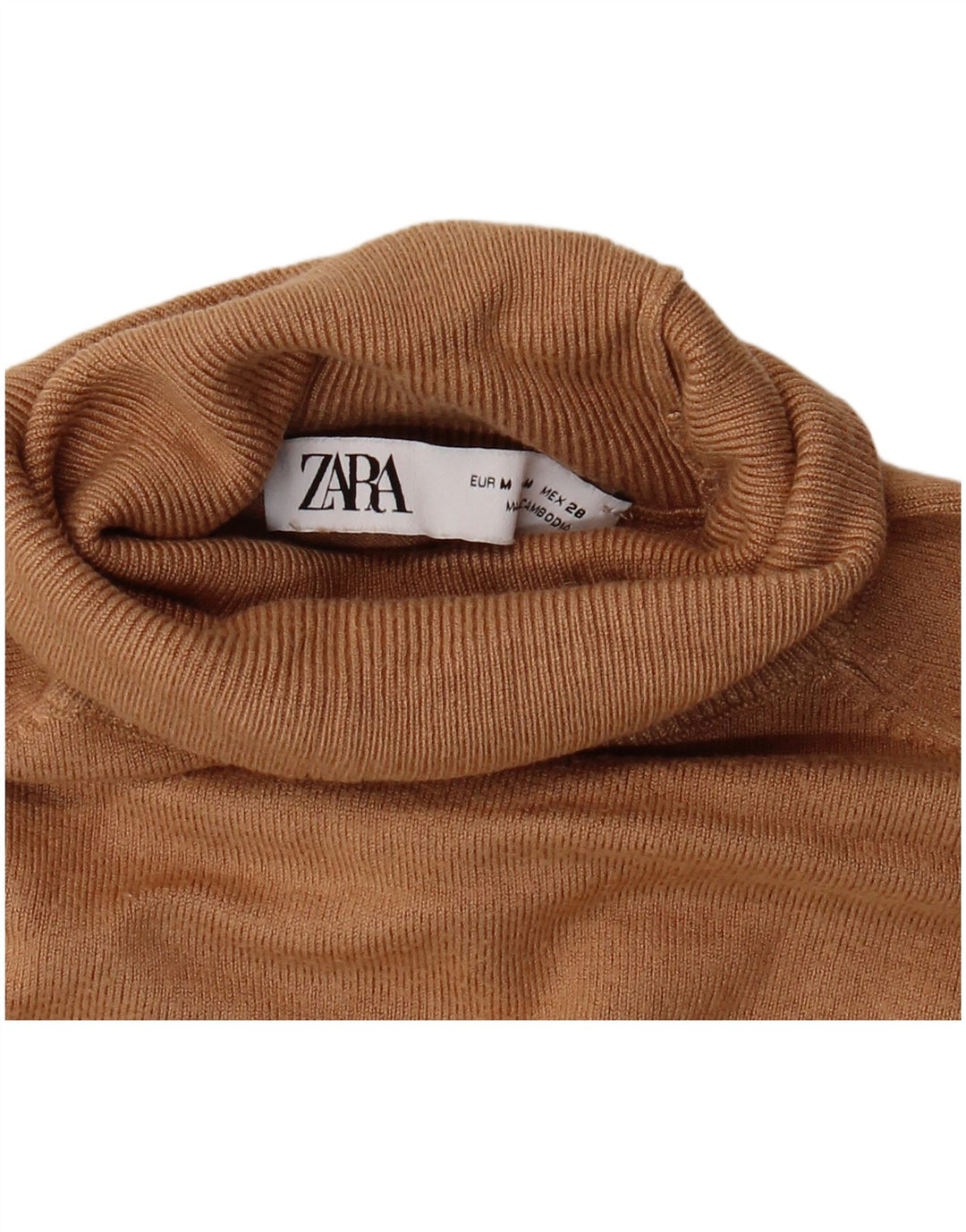 Zara Womens 3/4 Sleeve Roll Neck Jumper Sweater UK 12 Medium Brown