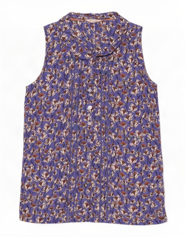 White Stuff Chemisier sans manches pour femme UK 8 Small Bleu Floral Viscose