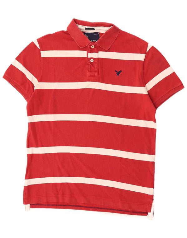 American Eagle Mens Short Sleeve Regular Fit Polo Shirt Large Red Striped