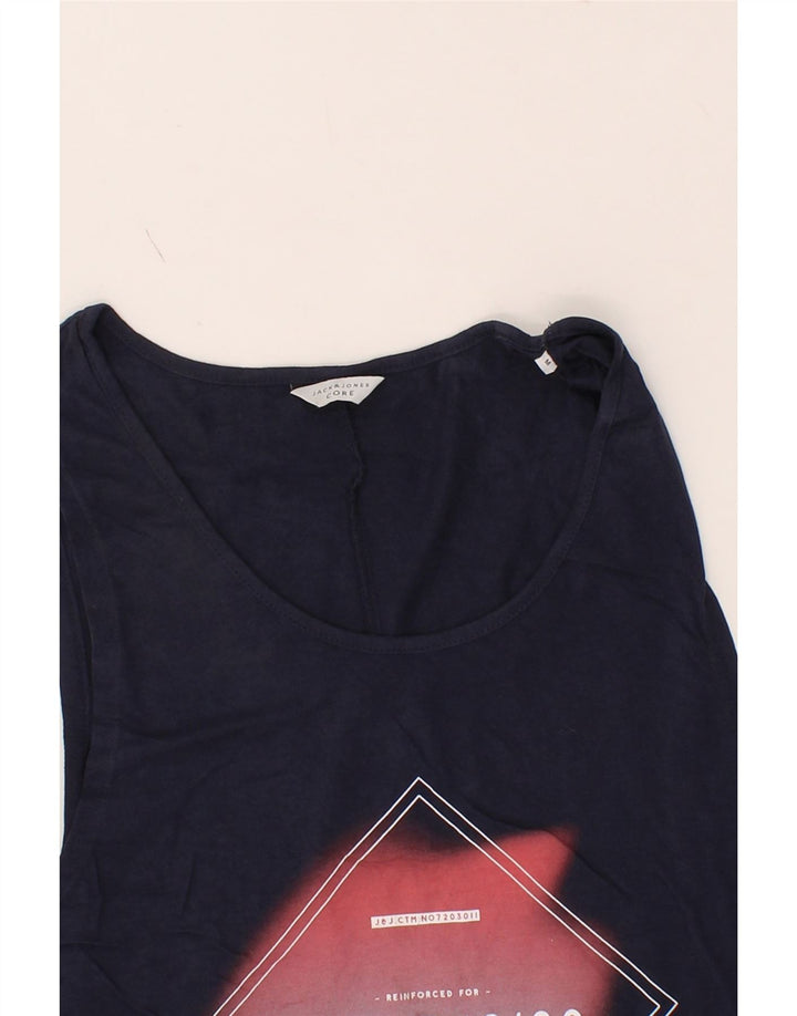 JACK & JONES Mens Core Graphic Vest Top Medium Navy Blue Cotton Vintage Jack & Jones and Second-Hand Jack & Jones from Messina Hembry 
