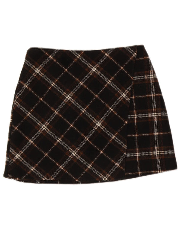 Hollister Damen-Minirock mit hoher Taille, Größe S, W27, schwarz, kariertes Polyester