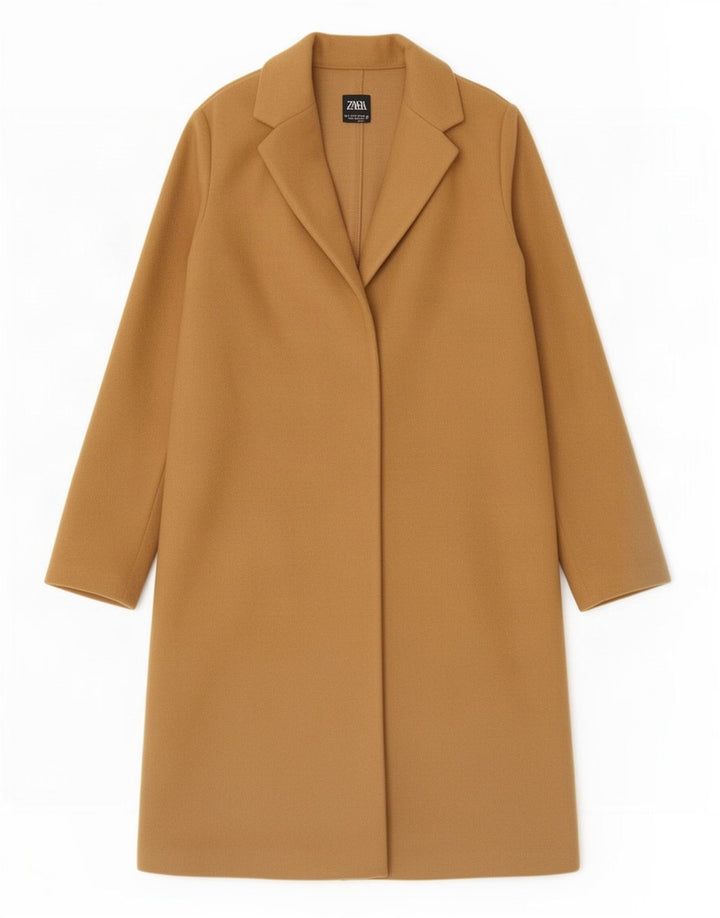 Zara Womens Open Overcoat UK 10 Small Beige Polyester