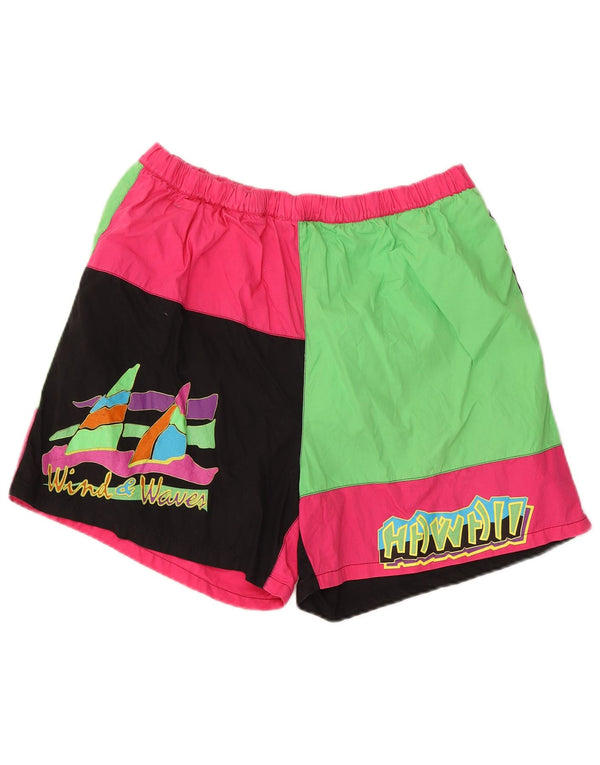 vintage Womens Swimming Shorts UK 14 Medium Multicolore Colourblock