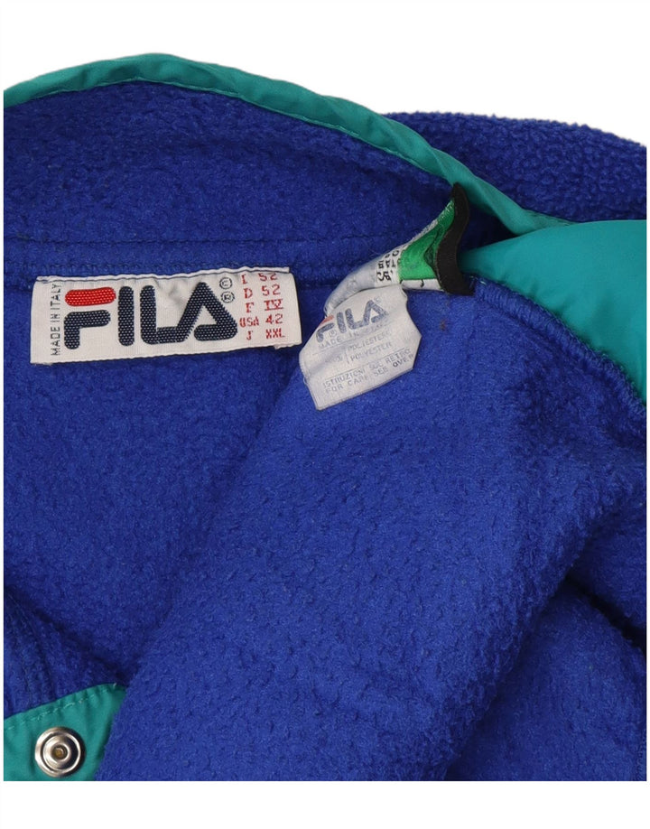 Fila Mens Button Neck Fleece Jumper IT 52 Large Blue Polyester