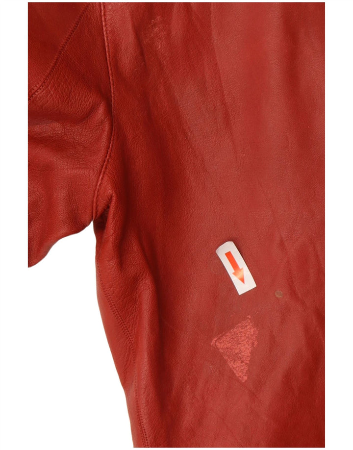 Massimo Dutti Mens Leather Biker Jacket UK 36 Small Red Leather