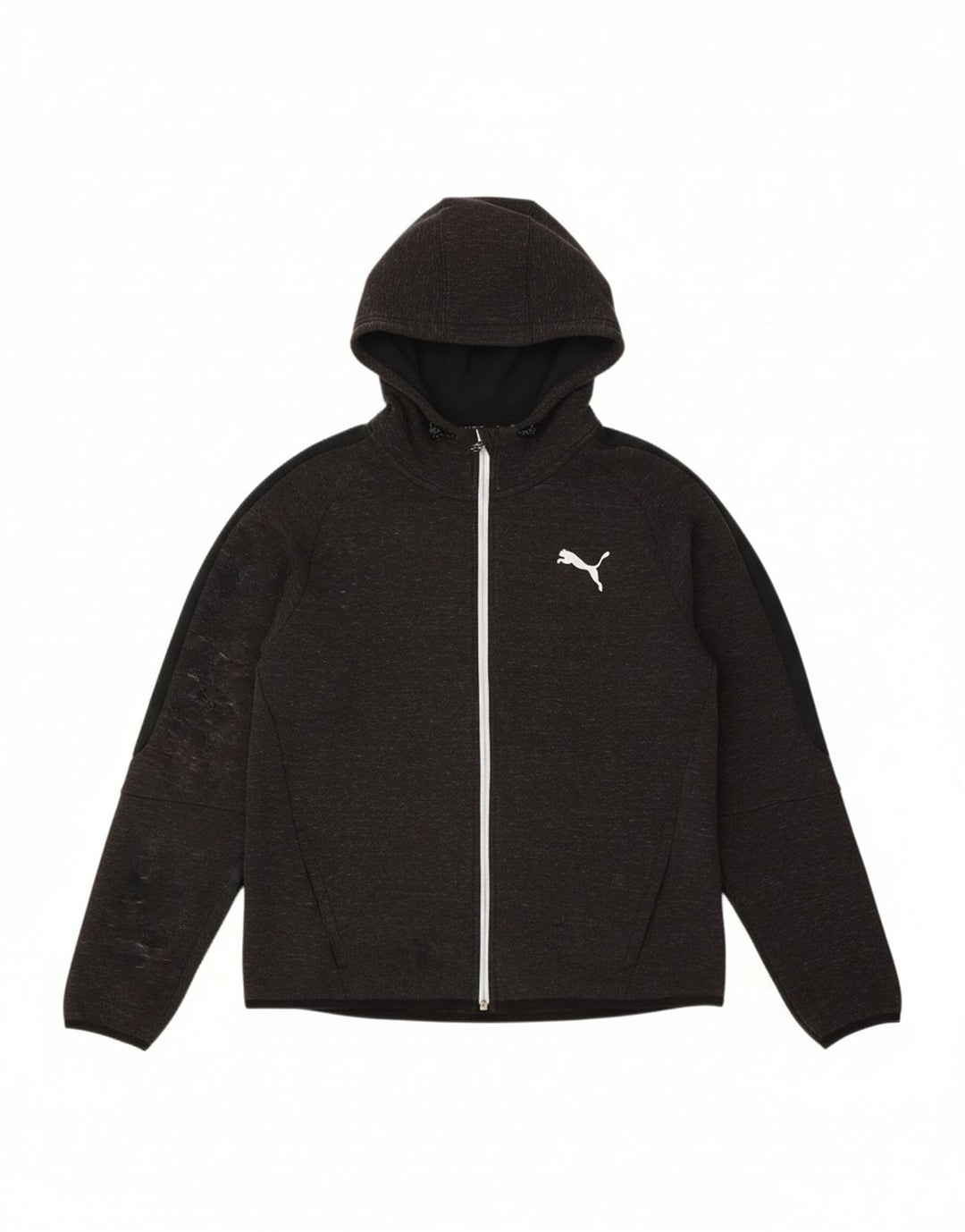 Suéter masculino PUMA com capuz e zíper grande cinza colorblock algodão