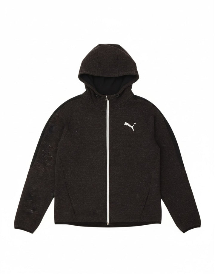 Suéter masculino PUMA com capuz e zíper grande cinza colorblock algodão