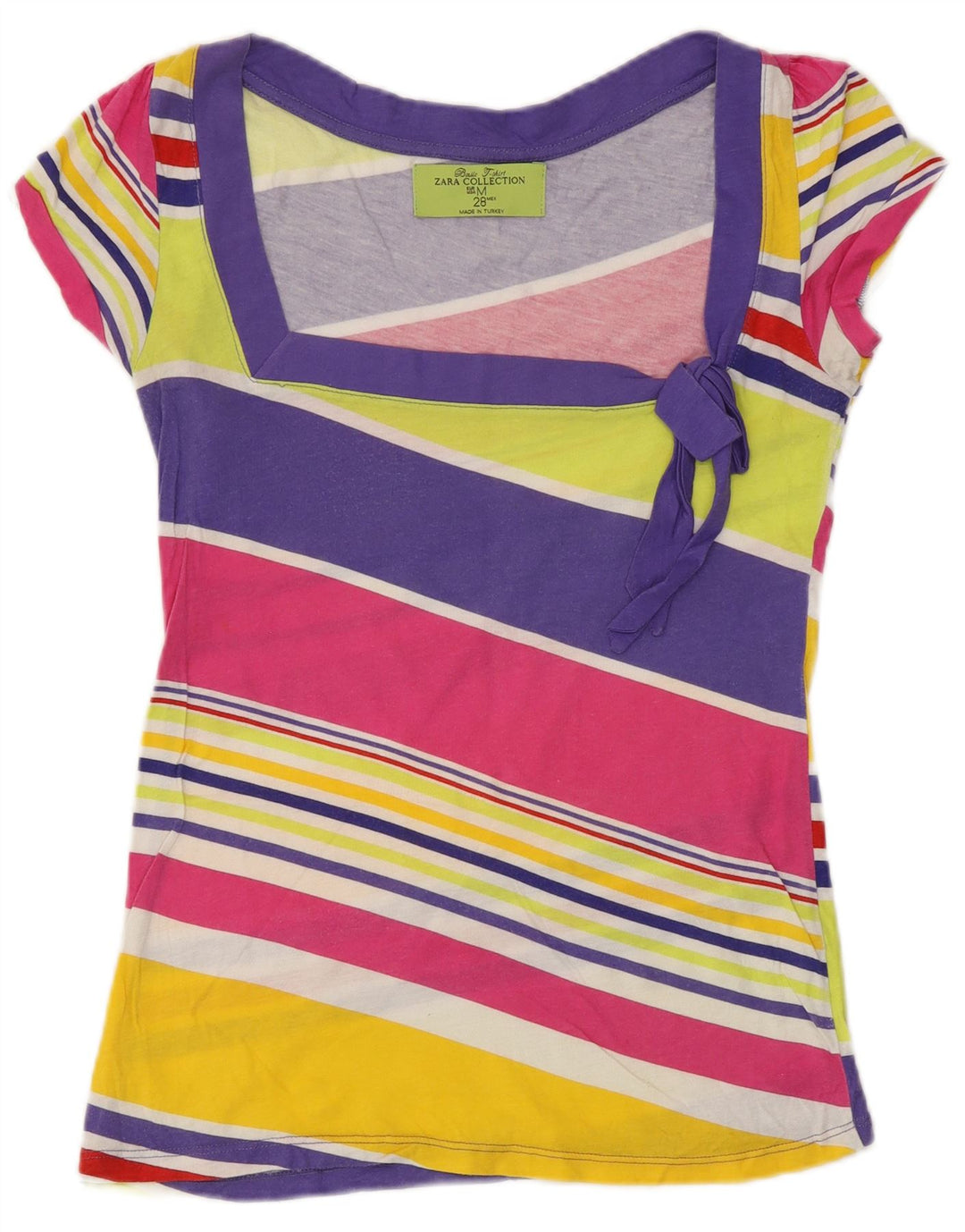 Zara Womens T-Shirt Top UK 12 Medium Multicoloured Striped