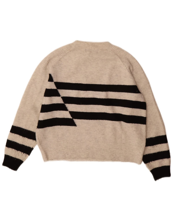 Suéter feminino Marks & Spencer com gola redonda UK 14 listrado cinza médio