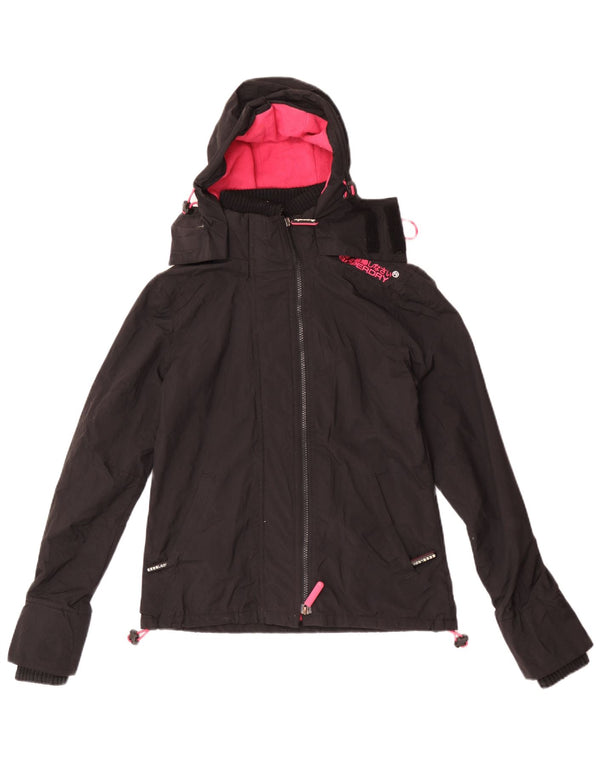 Superdry vindjakkejakke med hætte til kvinder UK 4 XS sort nylon