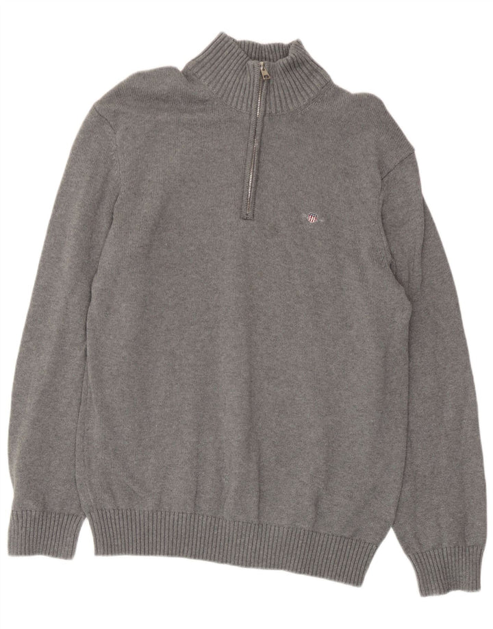 Gant Mens Zip Neck Jumper Sweater Large Grey Cotton