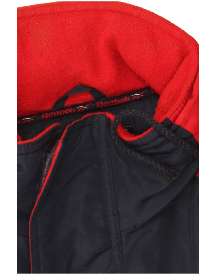 Giacca a vento con cappuccio da uomo Reebok UK 40 Large Blu Colourblock Poliestere