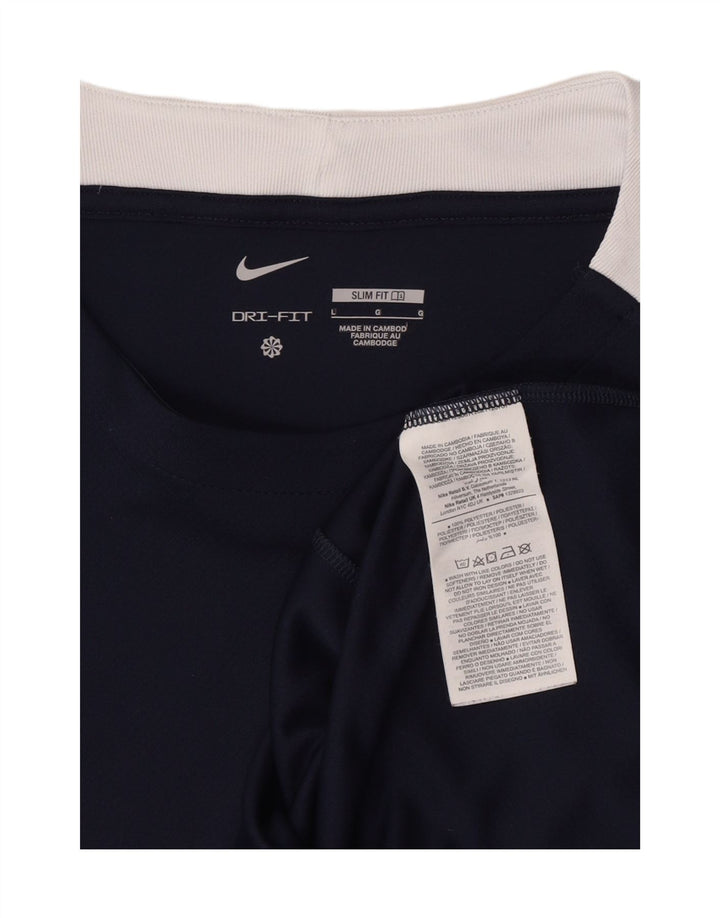 Nike Mens Dri Fit Slim T-Shirt Top Large Navy Blue Colourblock Polyester