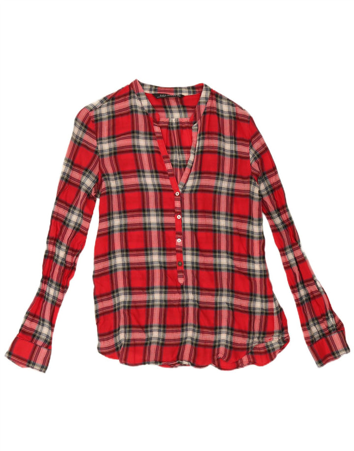 Zara Femme Pull Chemise UK 6 XS Rouge à Carreaux Coton
