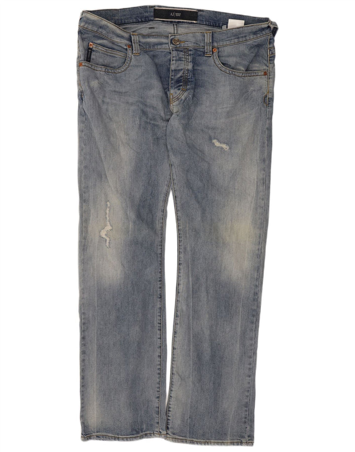 Jeans dritti invecchiati da uomo Armani W38 L32 in cotone blu