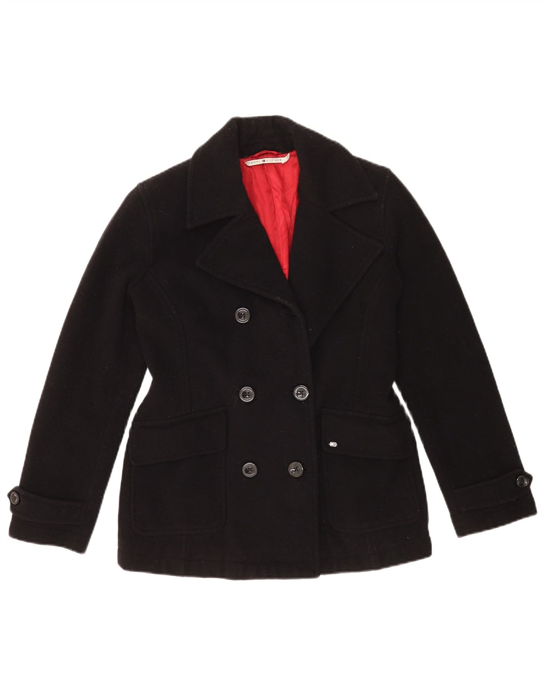 Tommy Hilfiger Dame Ærtefrakke UK 12 Medium Sort Uld