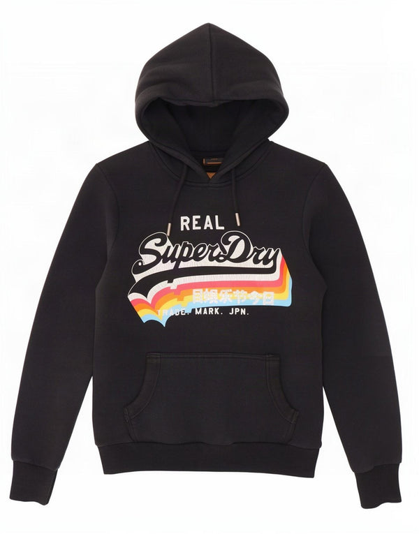 Felpa con cappuccio grafica da donna Superdry UK 8 Small in cotone nero