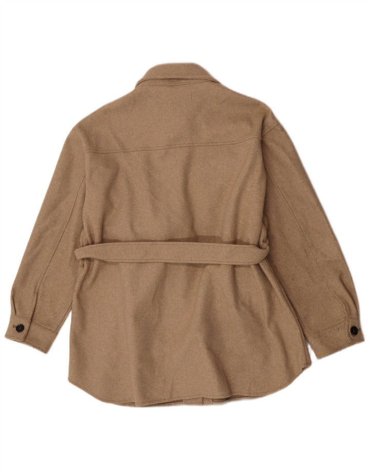 Zara Damen Shacket Jacke UK 14 Large Beige Polyester