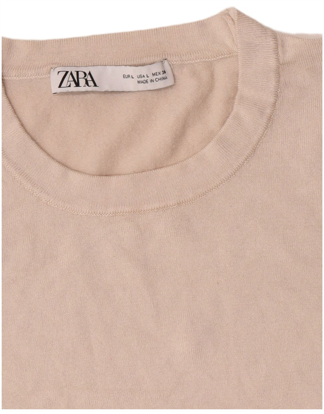 Zara Womens Crew Neck Jumper Sweater UK 14 Large Beige