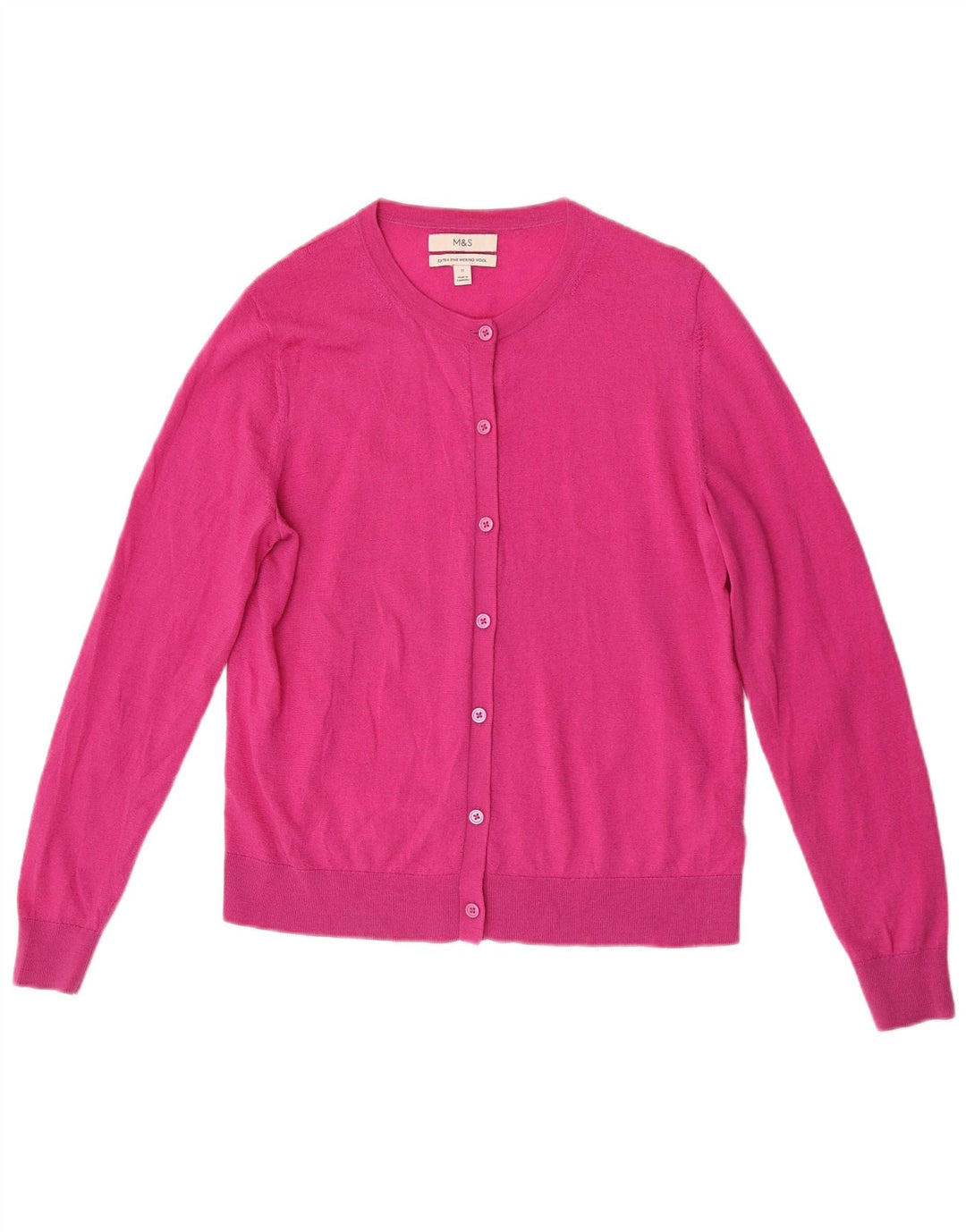 Marks & Spencer Womens Cardigan Sweater UK 12 Medium Pink Merino Wool