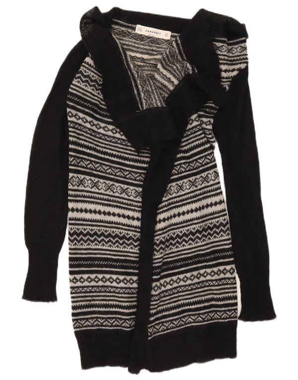 Maglione cardigan lungo da donna Zara UK 12 medio nero Fair Isle acrilico