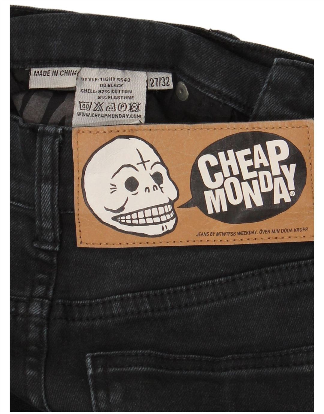 Cheap Monday Womens Slim Jeans W27 L28 Black Cotton